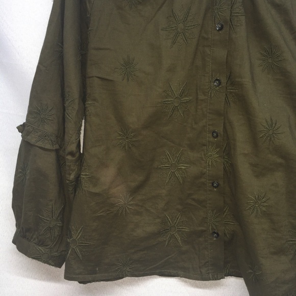 Madewell Olive Embroidered Bubble Sleeve Blouse S - Picture 4 of 10